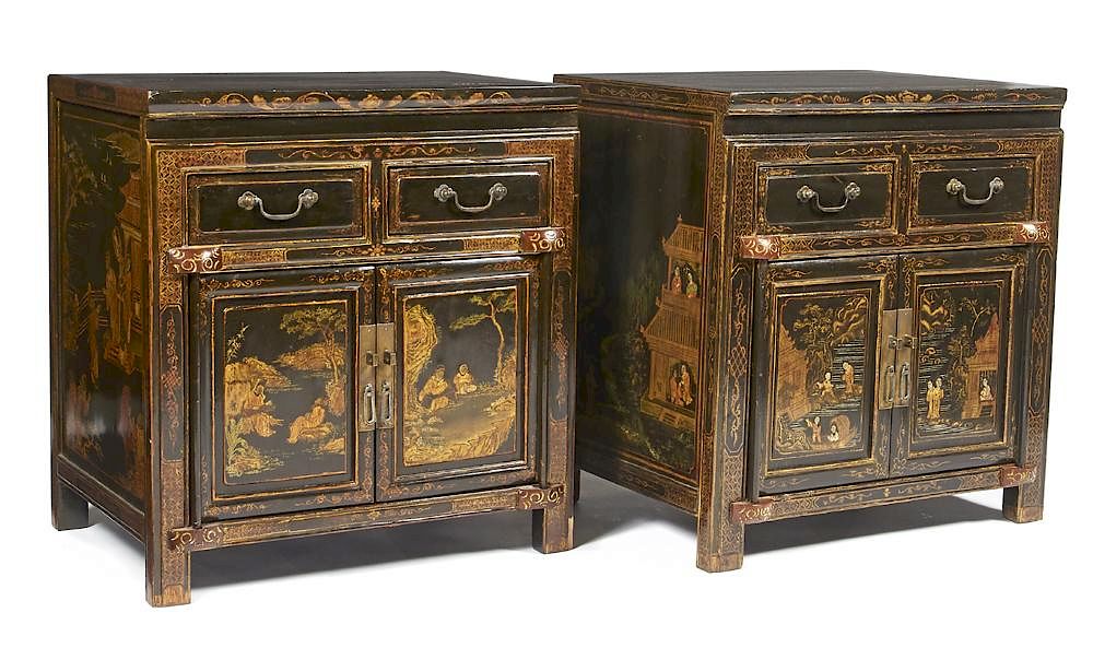 Appraisal: Pair of Chinese black lacquered chests Pair of Chinese black