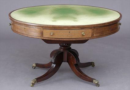 Appraisal: GEORGE III INLAID MAHOGANY DRUM TOP TABLE The circular green