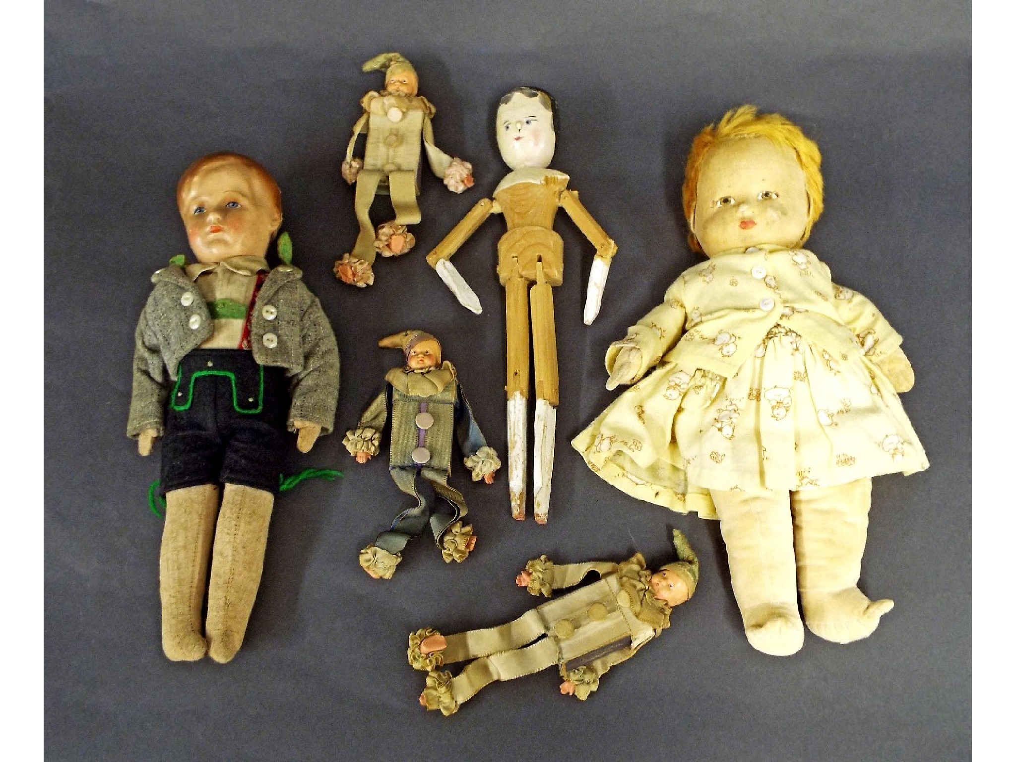 Appraisal: Three matching matchbox dolls each worked around a matchbox long