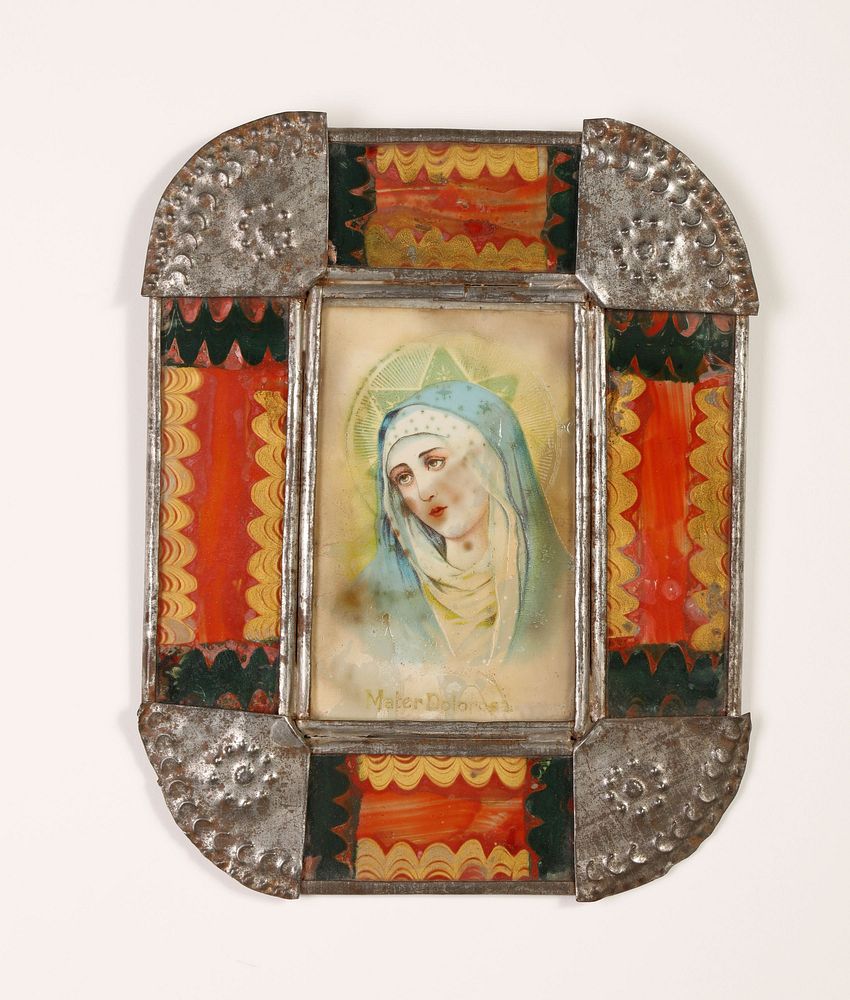 Appraisal: Tin Frame with Devotional Print ca Attributed to Isleta Tinsmith