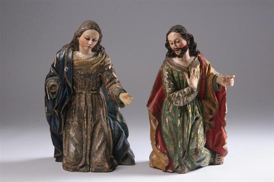 Appraisal: TWO SPANISH COLONIAL CARVED AND PAINTED SANTOS FIGURES OF MARY