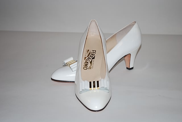 Appraisal: Salvatore Ferragamo White calf pumps Size B Price Original shoe