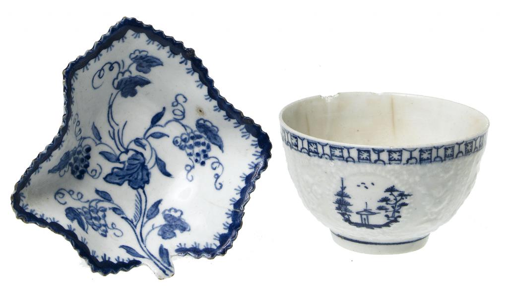 Appraisal: A LOWESTOFT MOULDED TEA BOWL OF HUGHES TYPE AND A