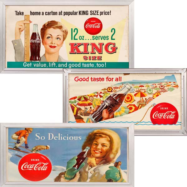 Appraisal: Two s Coca Cola framed store advertising posters Water stains