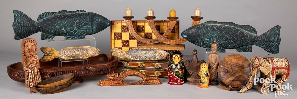 Appraisal: Group of ethnographic wood carved items Group of ethnographic wood