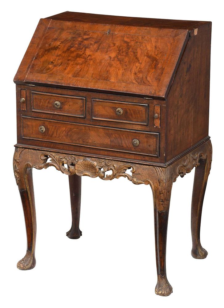 Appraisal: George II Style Carved Figured Walnut Ladies Desk British late