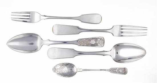 Appraisal: Russian silver spoons and forks th century comprising set of