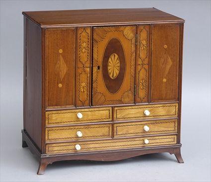 Appraisal: GEORGE III INLAID MAHOGANY AND SATINWOOD MINIATURE CABINET Enclosed by