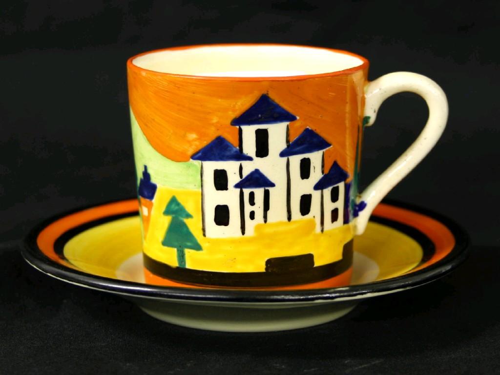 Appraisal: Clarice Cliff 'Applique Lucerne' Bizarre coffee can and saucer orange