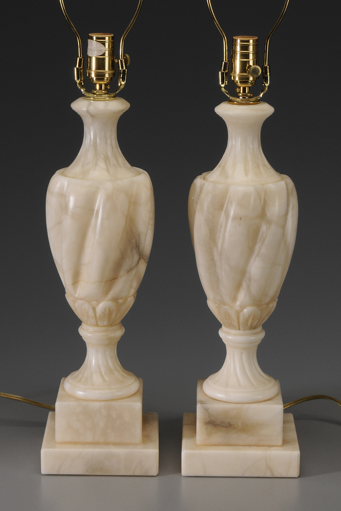 Appraisal: Pair Urn-Form Alabaster Lamps Continental modern urn with bases -