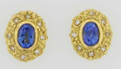 Appraisal: A Pair of Tanzanite and Diamond Earrings k yellow gold