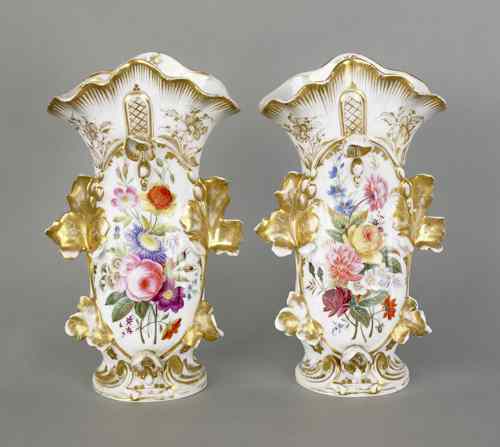 Appraisal: Pair of painted porcelain spill vases mid th c h