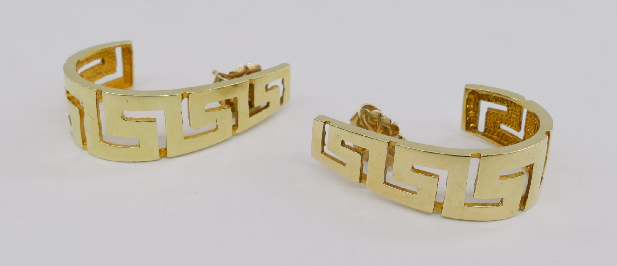 Appraisal: Pair Lady's k Greek Key Half Hoop Earrings '' Marked