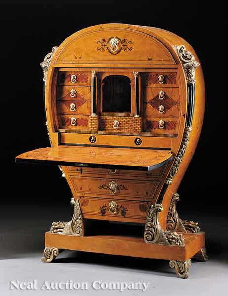 Appraisal: A Biedermeier-Style Faux Inlaid and Figured Blondewood Secretaire Abattant the