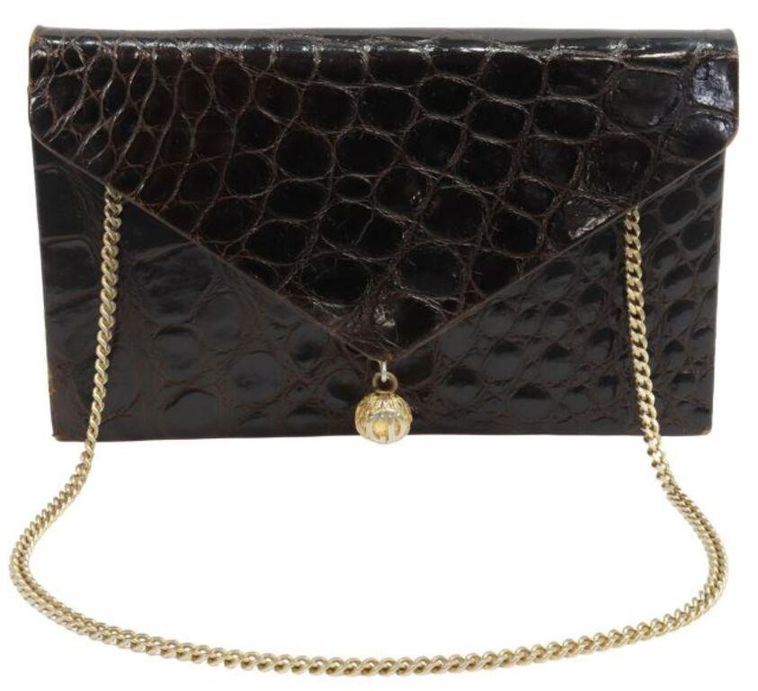 Appraisal: Christian Dior shoulder bag in brown crocodile leather with gold-tone