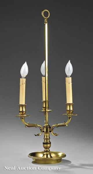 Appraisal: An Antique Gilt Brass Three-Light Bouillotte Lamp c with cast