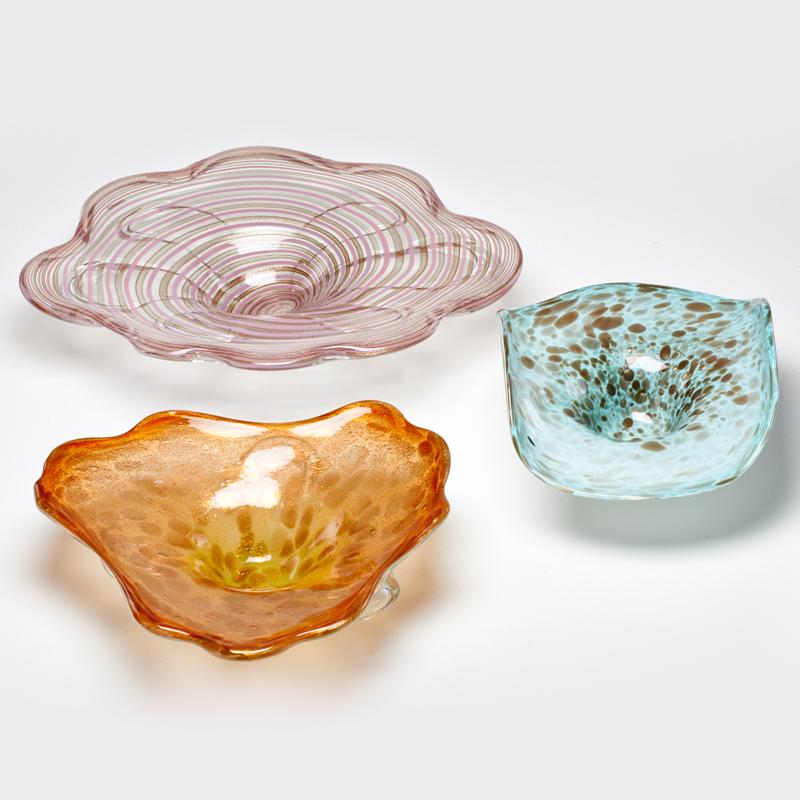 Appraisal: MURANO Three blown glass bowls with gold inclusions s Unmarked