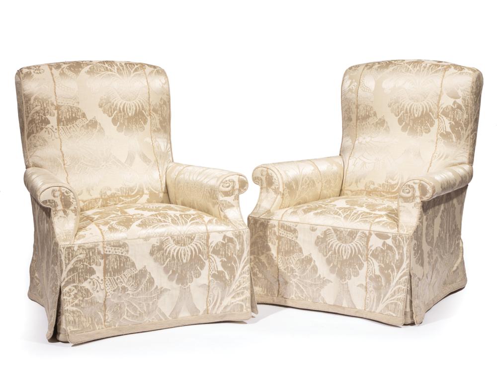 Appraisal: Pair of Fine Contemporary Silk Jacquard Club Chairs st c