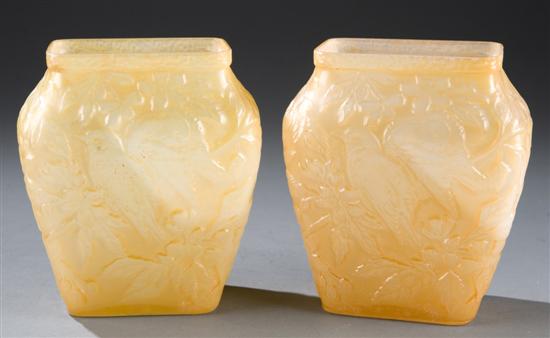 Appraisal: Pair of art deco glass vases Clear glass with yellow