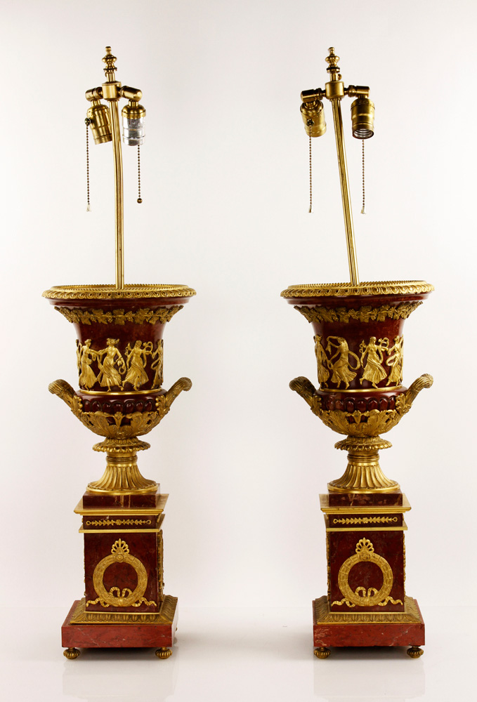 Appraisal: - Pair of French Empire Urn Bodied Lamps Pair of