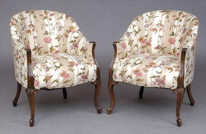 Appraisal: PAIR OF GEORGE III-STYLE MAHOGANY TUB CHAIRS Each arched top