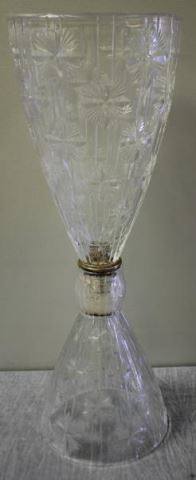 Appraisal: Large Etched Glass Hour Glass Form Vase From a Bronxville