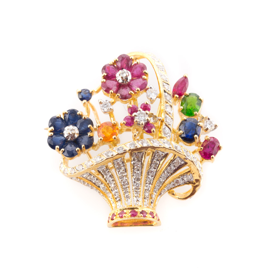 Appraisal: A Multi Gemstone and Diamond Floral Brooch K yellow gold