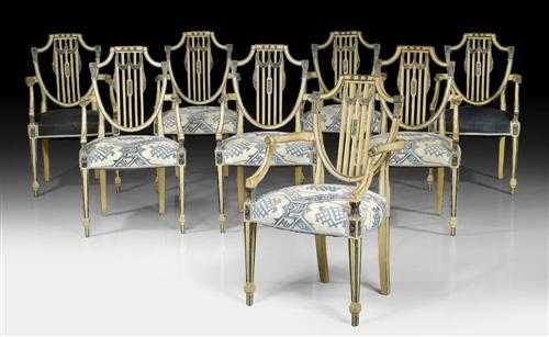 Appraisal: SET OF PAINTED ARMCHAIRS George III England th century Openwork