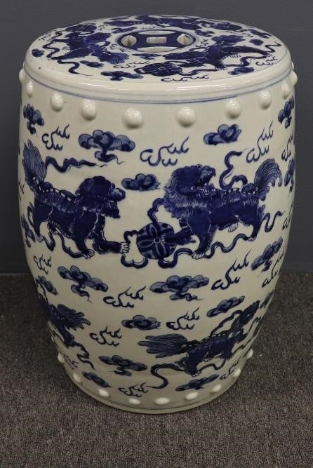 Appraisal: Chinese blue and white garden seat signed h x dia