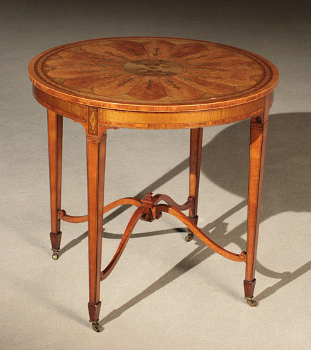 Appraisal: Edwardian Colored Marquetry Satinwood Center Table Early th Century The