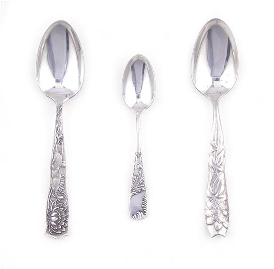 Appraisal: George Shiebler sterling spoons rare patterns circa comprising Flora spoons