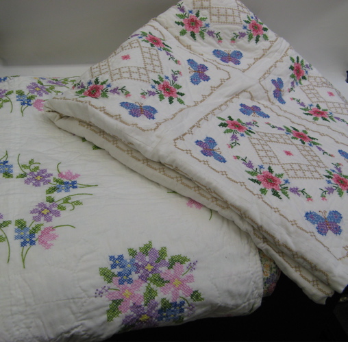 Appraisal: TWO SIGNED AND DATED HAND EMBROIDERED QUEEN SIZE QUILTS by