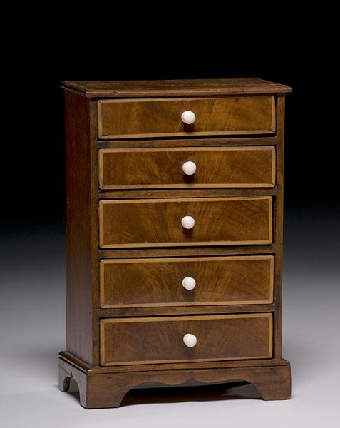 Appraisal: MINIATURE INLAID TALL CHEST OF DRAWERS American or English ca