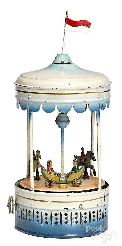 Appraisal: Carousel steam toy accessory Painted and lithograph tin carousel steam