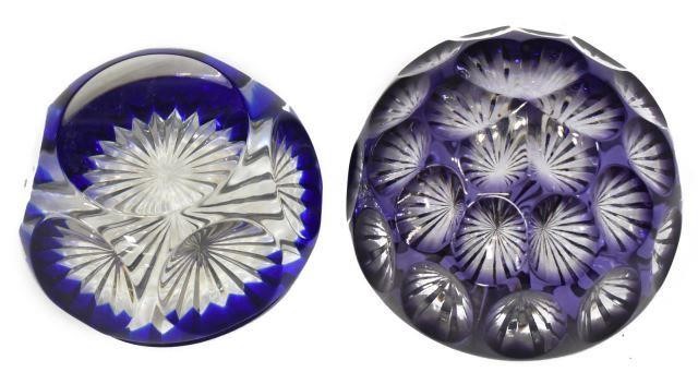 Appraisal: lot of Glass paperweights including French Baccarat colorless and cobalt