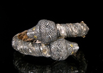 Appraisal: An Impressive Leopard Head Diamond Cuff Bracelet One ladies by-pass