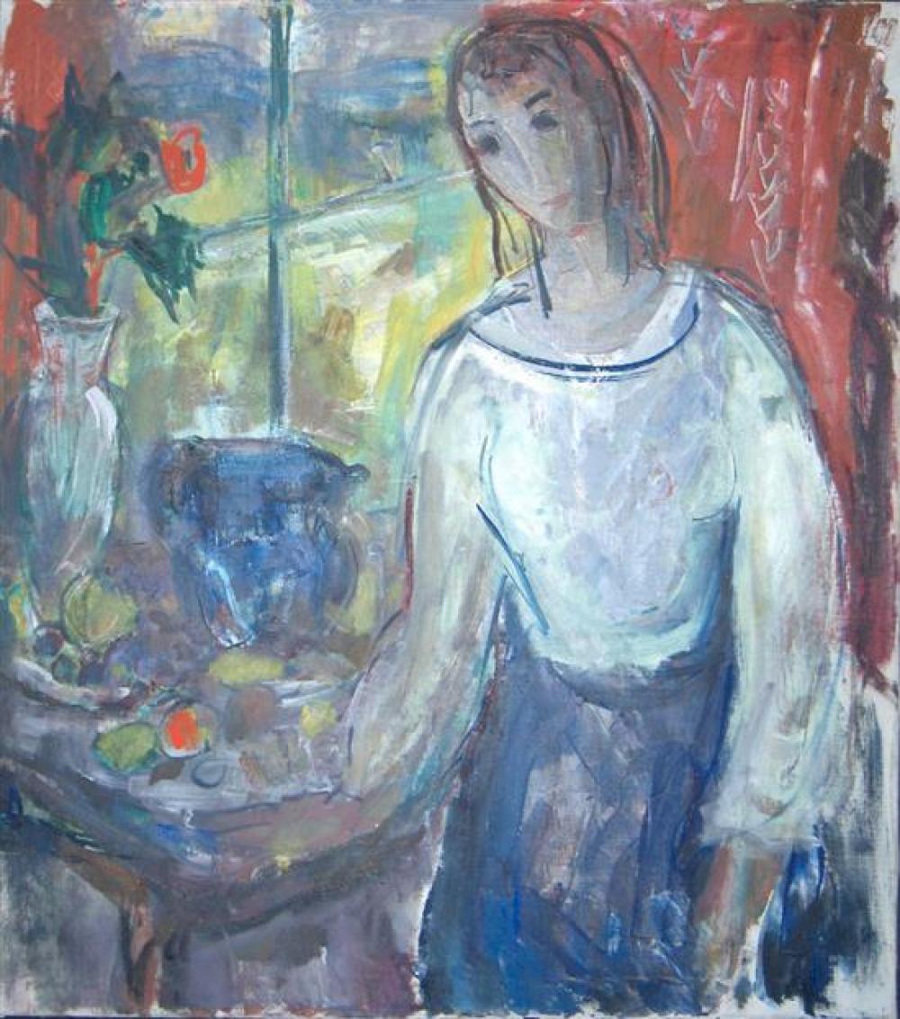 Appraisal: Marion Huse American - Woman Standing Beside Table oil on