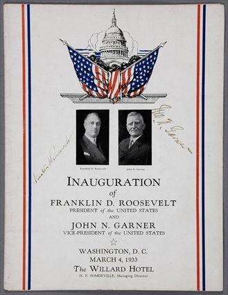 Appraisal: ROOSEVELT FRANKLIN D AND GARNER JOHN NANCE INAUGURATION MENU SIGNED