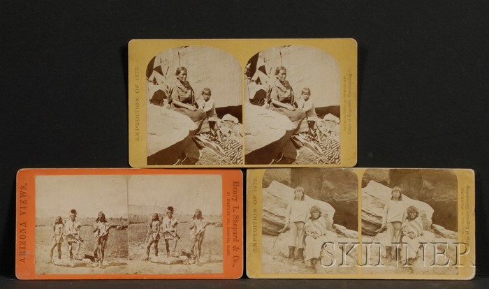 Appraisal: Three Early Stereo Views of The Expedition of photographer T