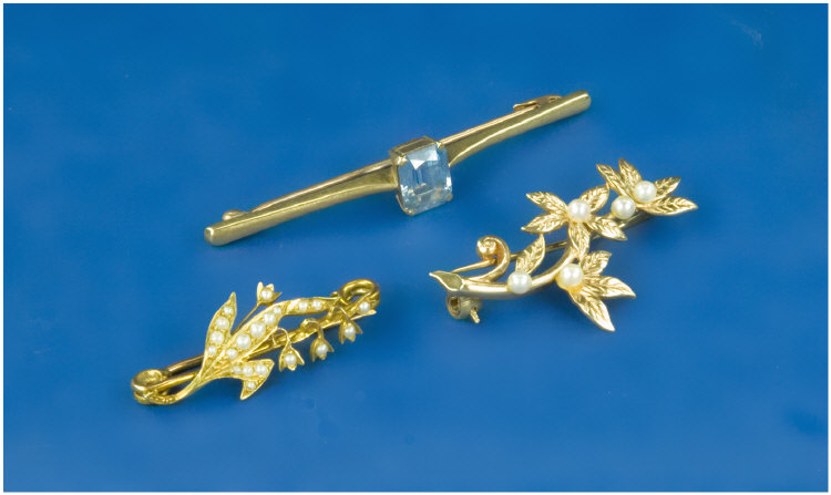 Appraisal: Three Carat Gold Brooches One with seed pearls inlaid in