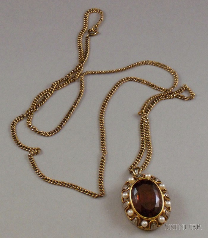 Appraisal: kt Bicolor Gold Pearl and Topaz Pendant Continental the large