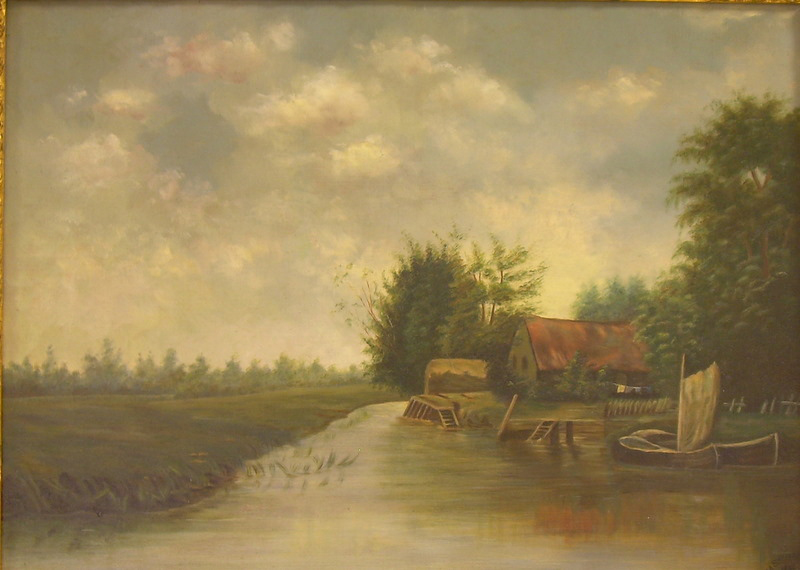 Appraisal: Framed American School Oil on Canvas Landscape with House on