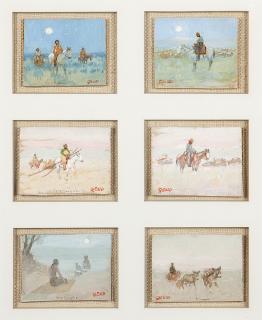 Appraisal: Edwin Willard Deming Six images of Indians and cowboys mounted