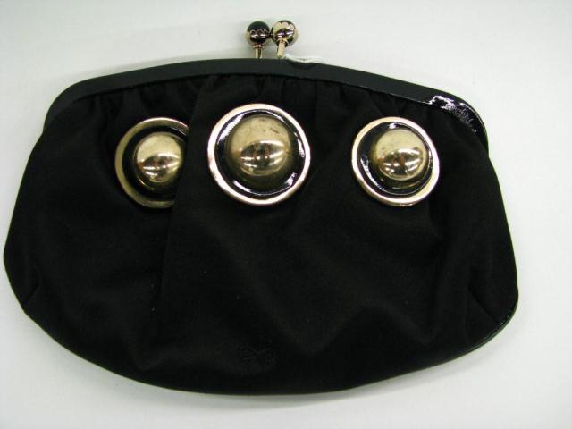 Appraisal: Anya Hindmarch black satin ''Boullee'' clutch with silver tone cabochons