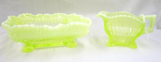 Appraisal: Two pieces of Victoria Vaseline opalescent glass including square footed