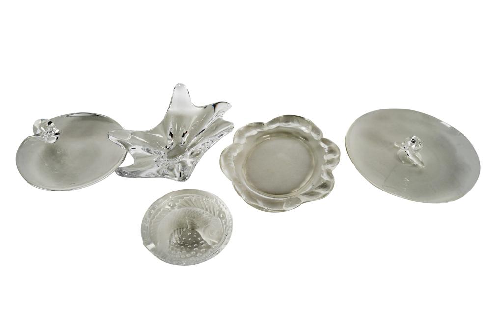 Appraisal: FIVE GLASS DISHESeach piece signed comprising one Lalique tray with