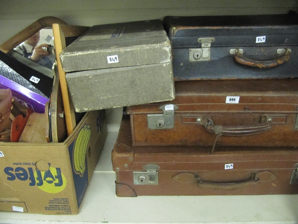 Appraisal: Four vintage suitcases and a box of sundries