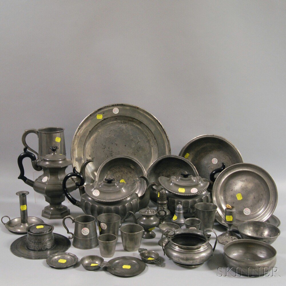 Appraisal: Approximately Thirty Pieces of Pewter Tableware including two teapots a