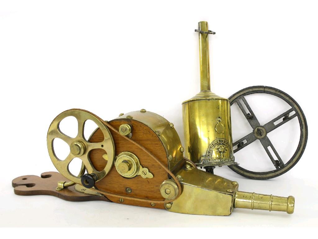 Appraisal: Unusual brass and mahogany mechanical hand operated bellows long and