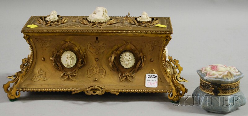 Appraisal: Gold-painted French-style Profile Medallion-mounted Metal Jewelry Casket and a Small